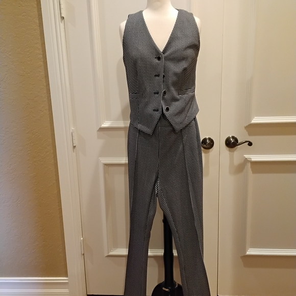 New York Clothing Co. Pants - Houndstooth Tailored Vest & Pants Set - Black & White